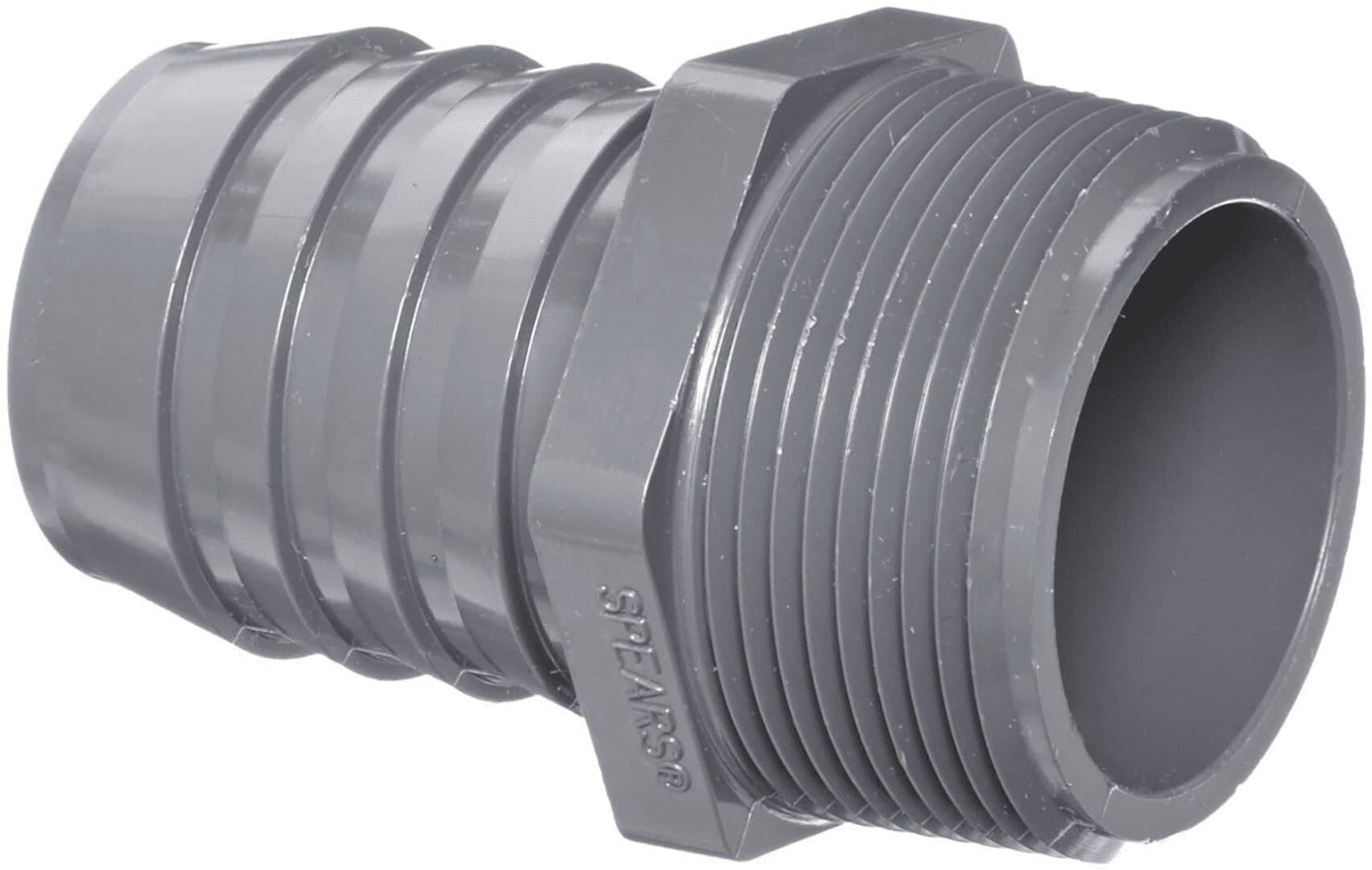 PVC male hose barb connector with threaded end